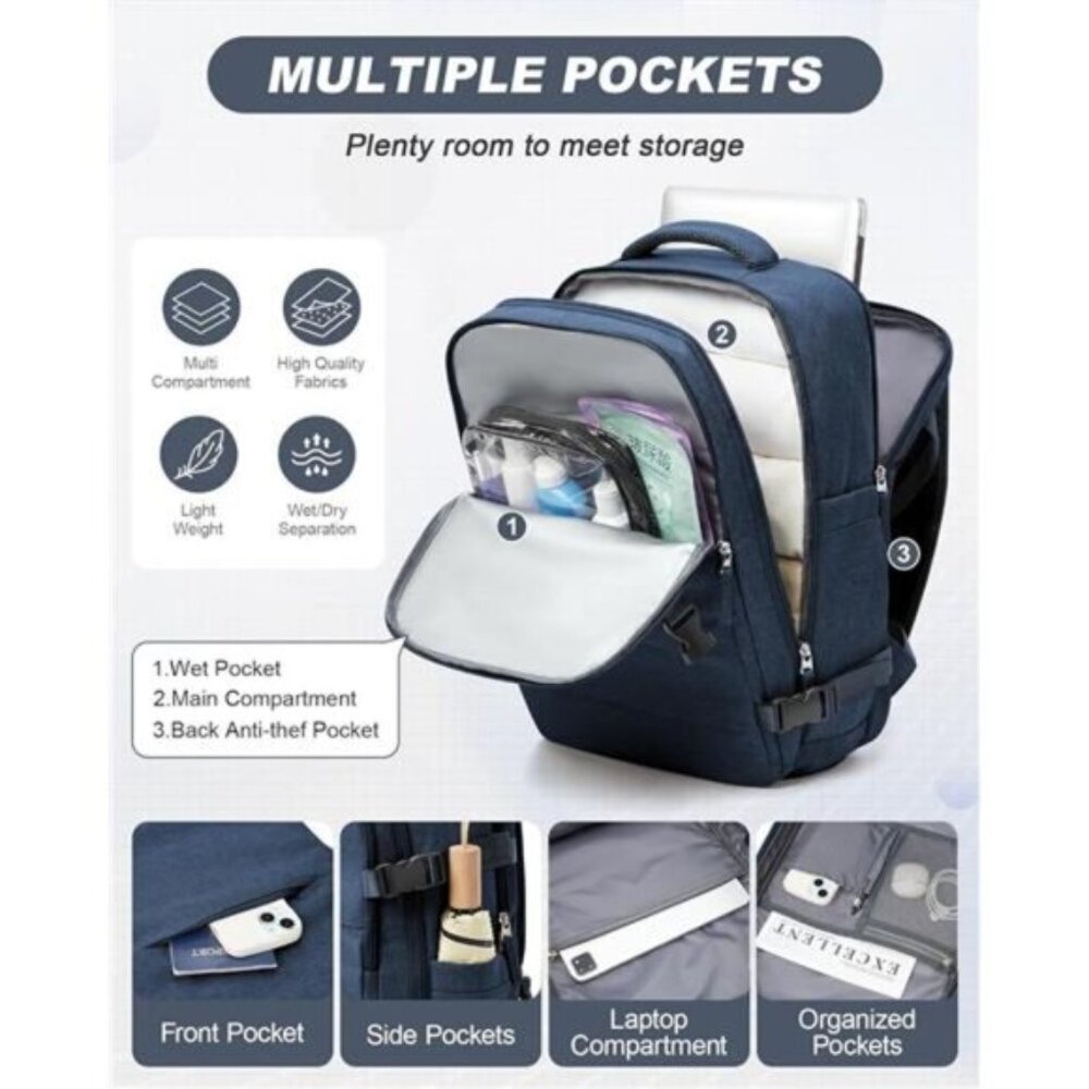 Navy Women's Backpack with Multi-Compartment Design - Picture 4 of 7